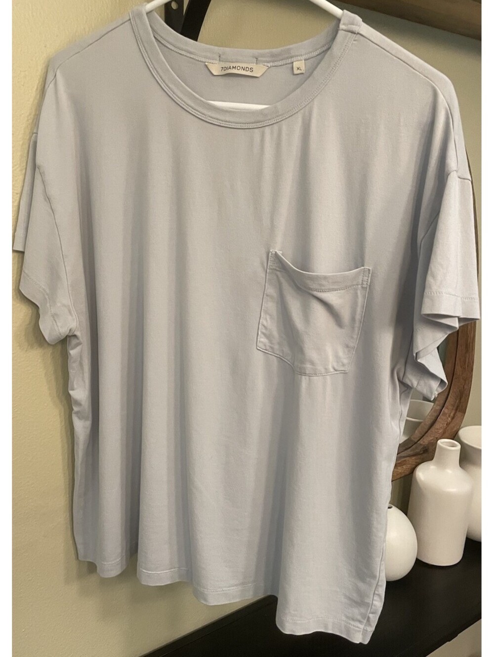 WOMEN'S 7DIAMONDS RELAXED POCKET TEE ICE BLUE SIZE XL